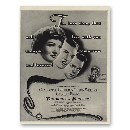 1946 Tomorrow Is Forever Movie Promo Claudette Colbert and Orson Welles Vintage Magazine Print Ad