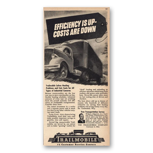 1946 Trailmobile Efficiency Is Up Vintage Magazine Print Ad