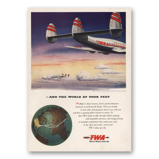 1946 TWA Airlines And the World At Your Feet Vintage Magazine Print Ad