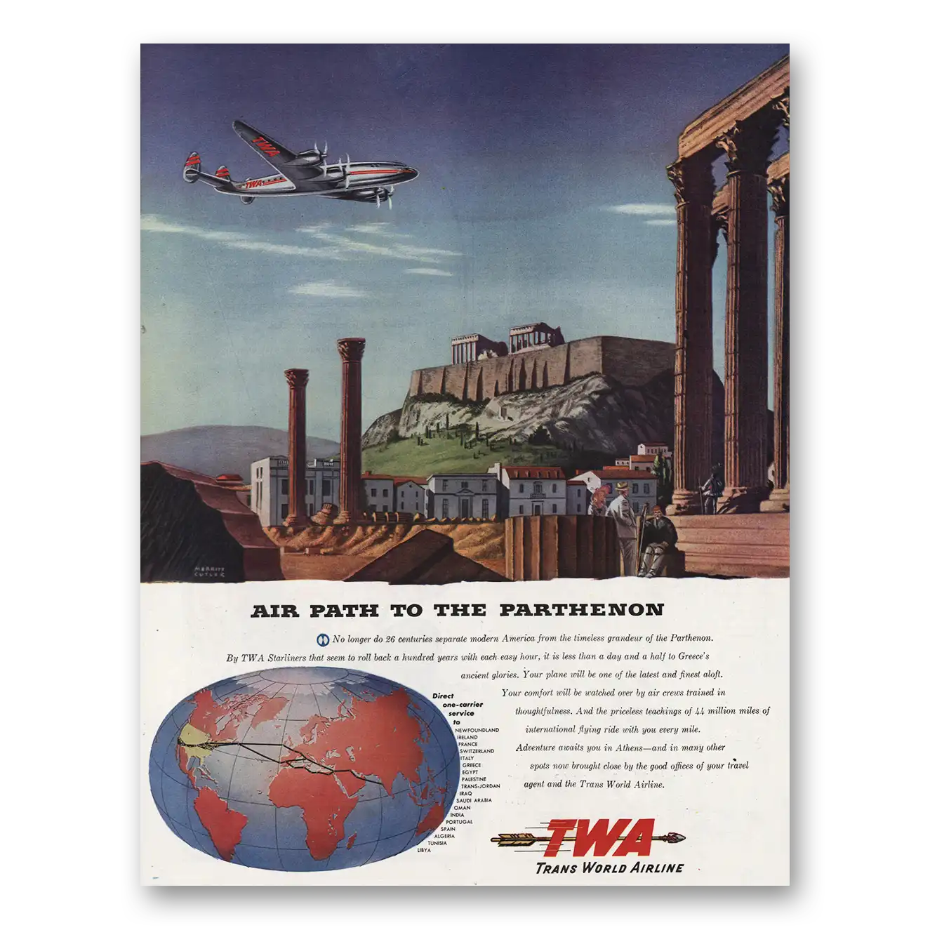 1946 TWA Path to the Parthenon Vintage Magazine Print Ad