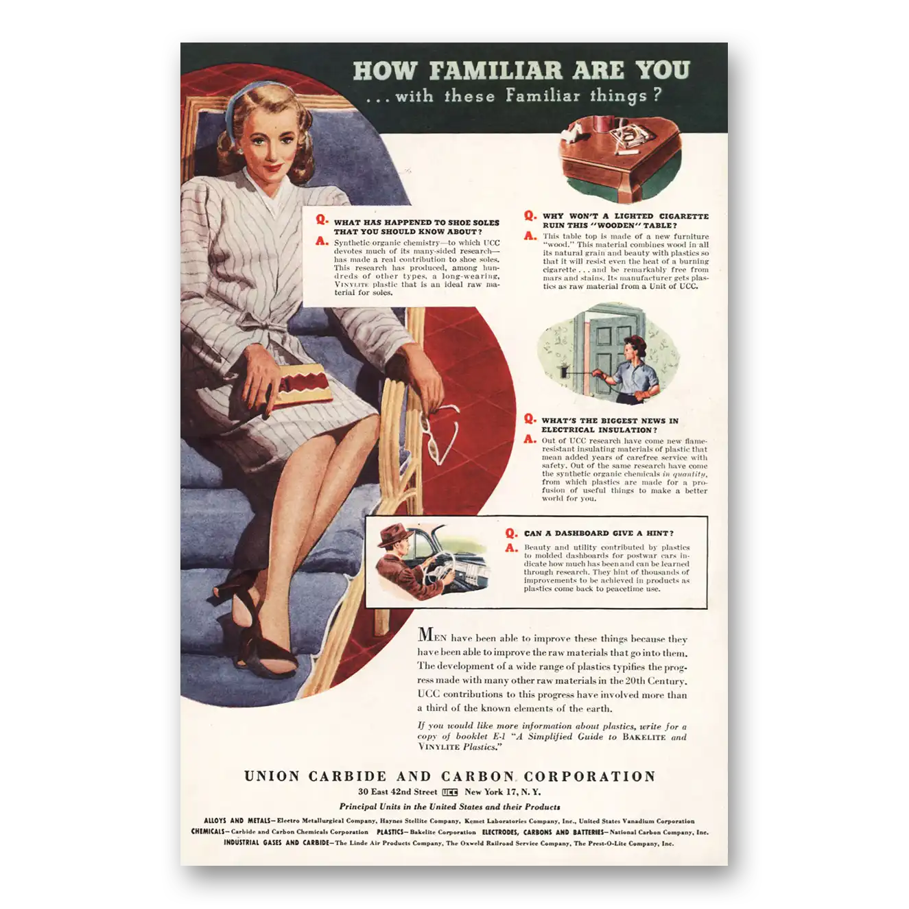 1946 Union Carbide How Familiar Are You Vintage Magazine Print Ad