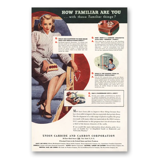 1946 Union Carbide How Familiar Are You Vintage Magazine Print Ad