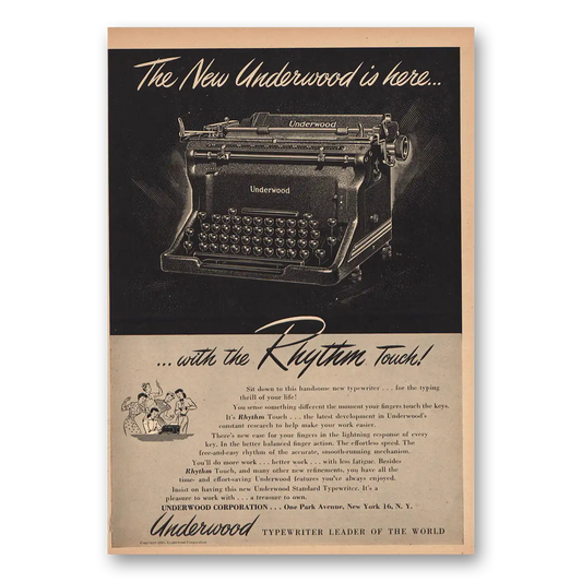 1946 Underwood Typewriter With the Rhythm Touch Vintage Magazine Print Ad