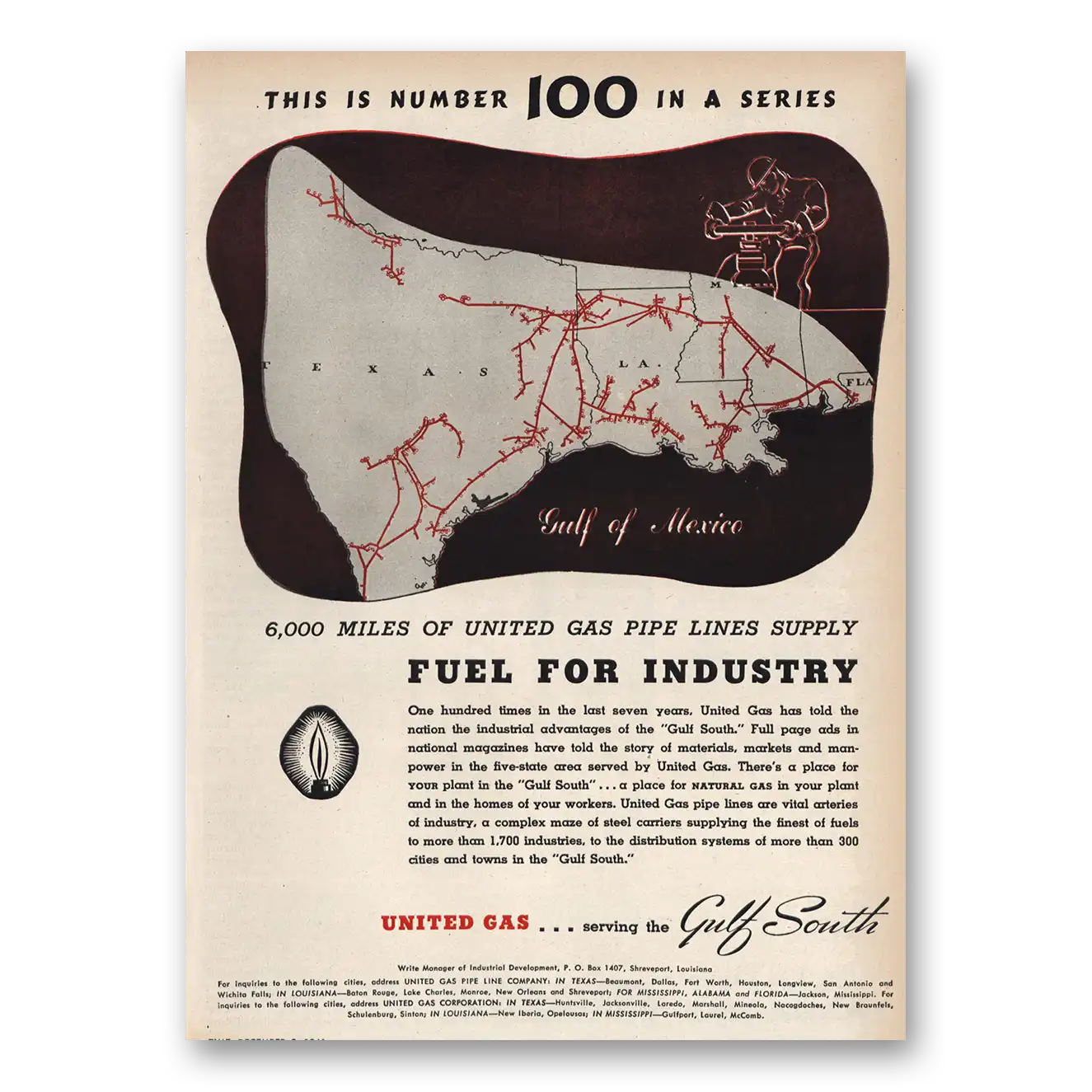 1946 United Gas Fuel for Industry Vintage Magazine Print Ad