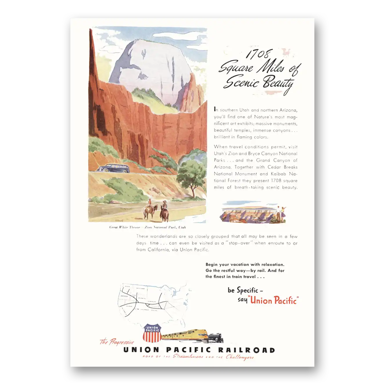 1946 Union Pacific Railroad 1708 Square Miles of Scenic Beauty Vintage Magazine Print Ad