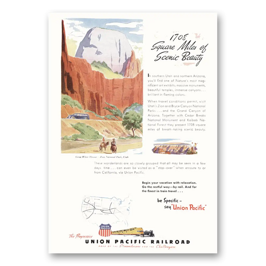 1946 Union Pacific Railroad 1708 Square Miles of Scenic Beauty Vintage Magazine Print Ad