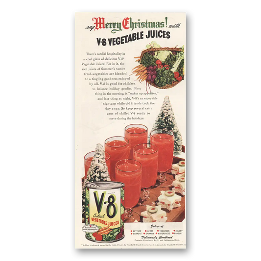 1946 V8 Vegetable Juice Say Merry Christmas Vintage Magazine Print Ad