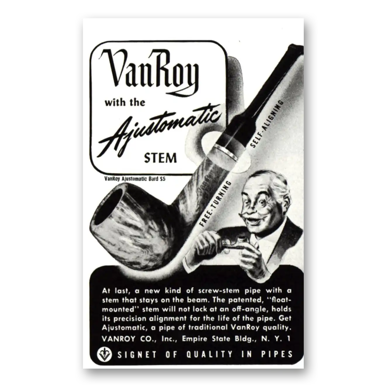 1946 VanRoy Pipes Ajustomatic Stem Screw Stem Vintage Magazine Print Ad