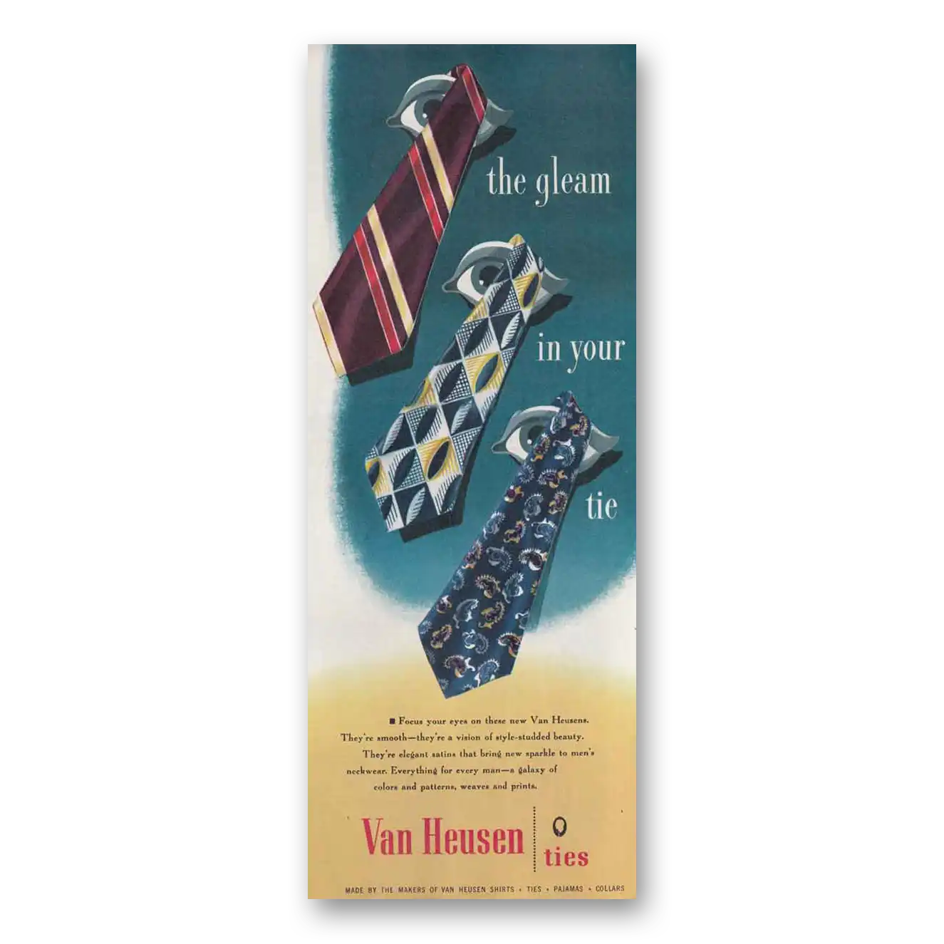 1946 Van Heusen Ties Gleam In Your Tie Vintage Magazine Print Ad