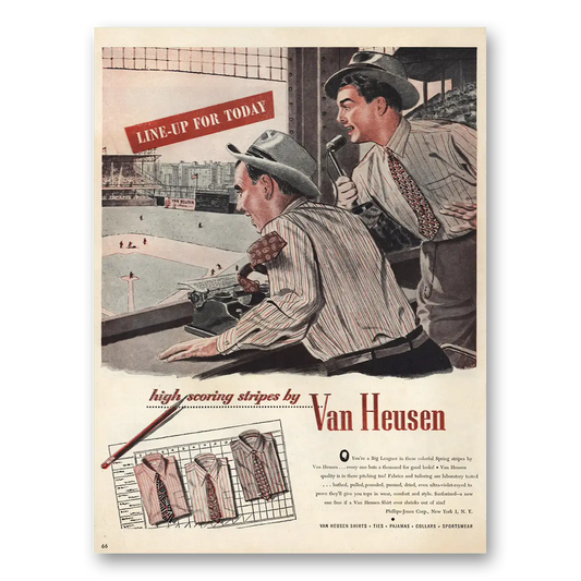 1946 Van Heusen Shirts Baseball Lineup High Scoring Stripes Vintage Magazine Print Ad