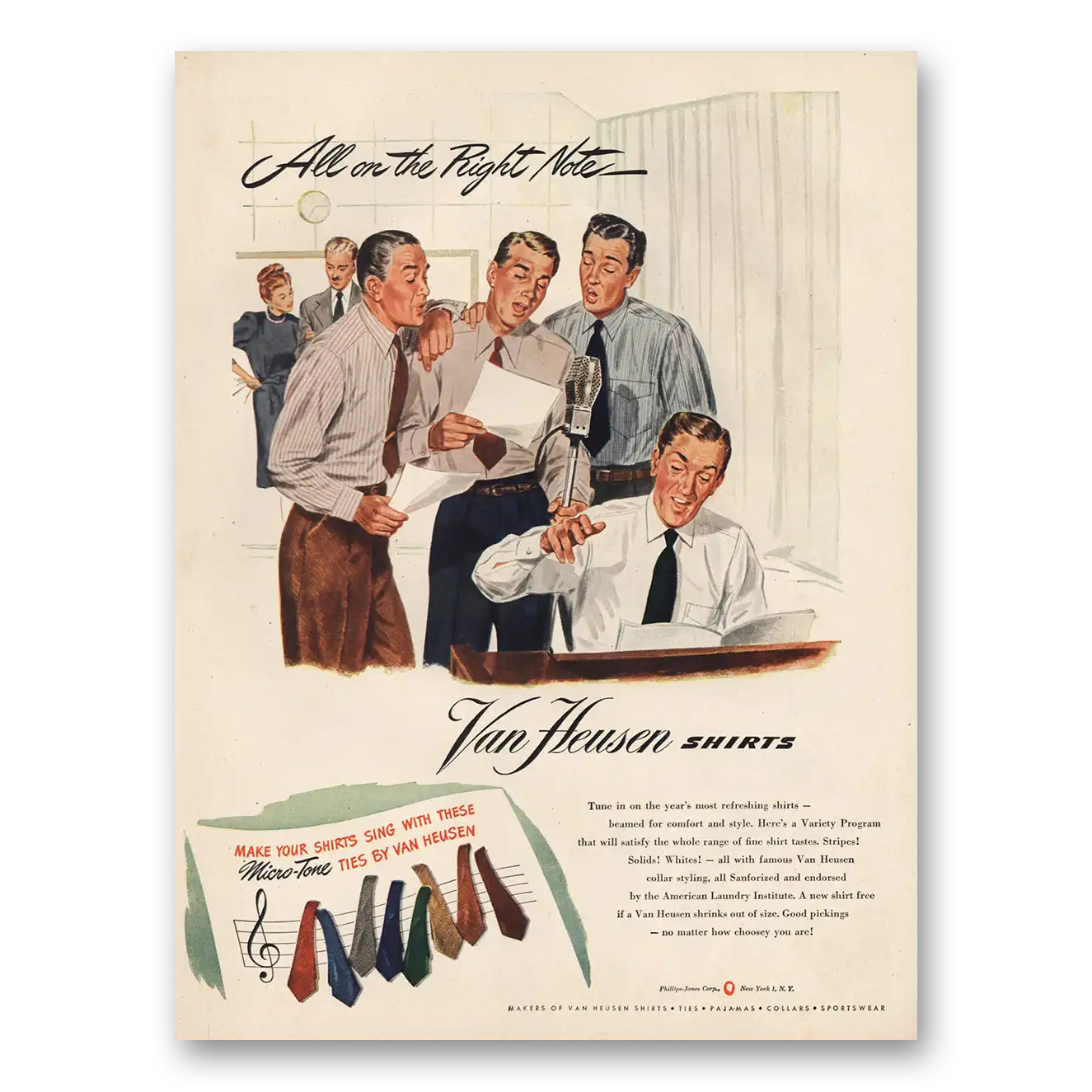 1946 Van Heusen Shirts All On the Right Note Vintage Magazine Print Ad