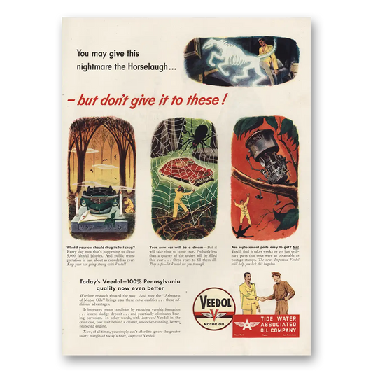 1946 Veedol Motor Oil May Give Nightmare the Horselaugh Vintage Magazine Print Ad