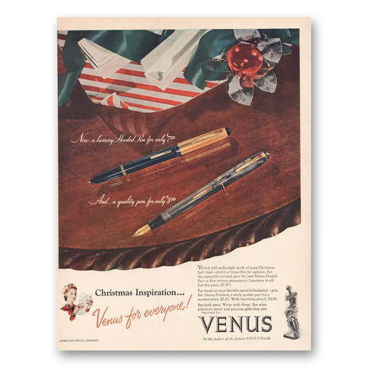 1946 Venus Pencils Christmas Inspiration Venus for Everyone Vintage Magazine Print Ad