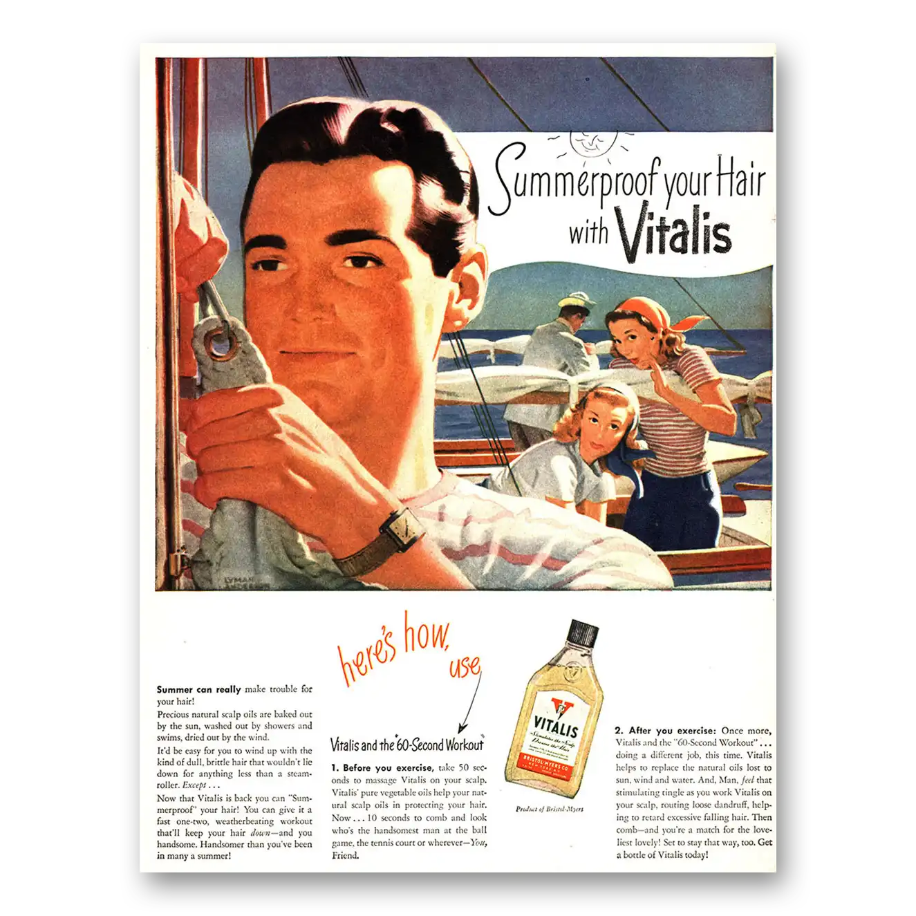 1946 Vitalis Summerproof Your Hair Vintage Magazine Print Ad