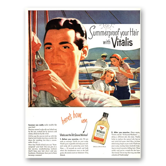 1946 Vitalis Summerproof Your Hair Vintage Magazine Print Ad