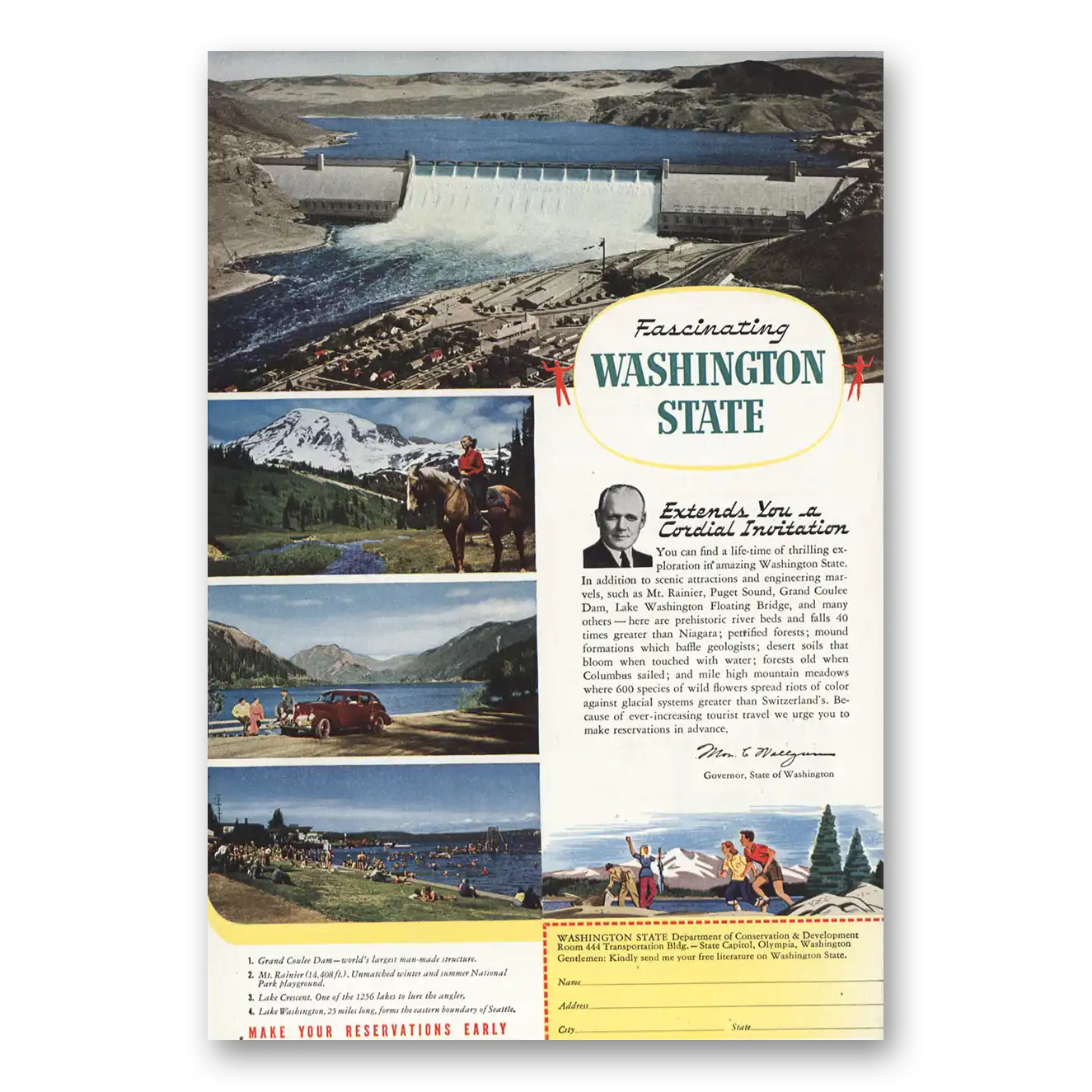 1946 Washington Grand Coulee Dam Mt Rainier Vintage Magazine Print Ad