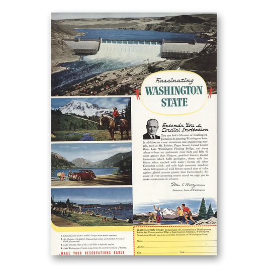 1946 Washington Grand Coulee Dam Mt Rainier Vintage Magazine Print Ad