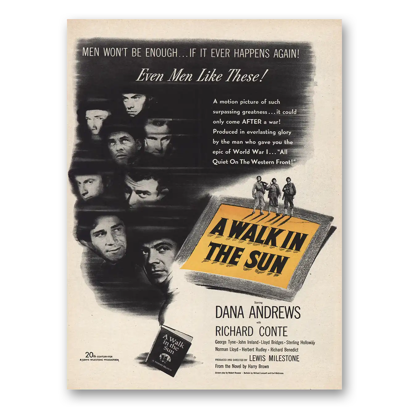 1946 A Walk In the Sun Movie Promo Dana Andrews and Richard Conte Vintage Magazine Print Ad