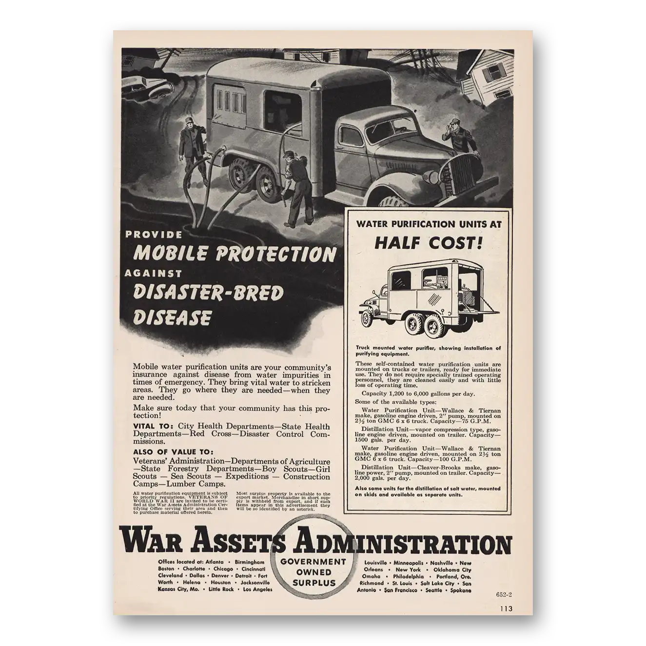 1946 War Assets Administration Mobile  Protection Vintage Magazine Print Ad