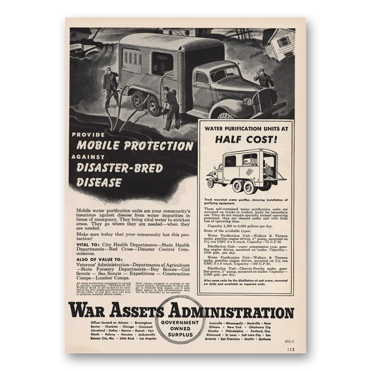 1946 War Assets Administration Mobile  Protection Vintage Magazine Print Ad