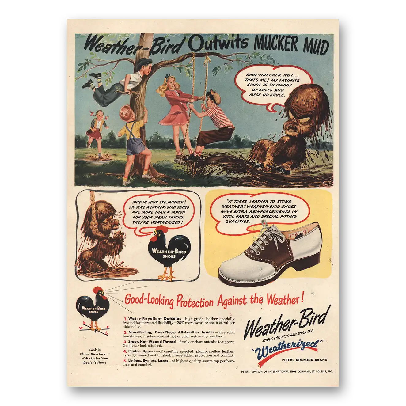 1946 Weather Bird Shoes Outwits Mucker Mud Vintage Magazine Print Ad