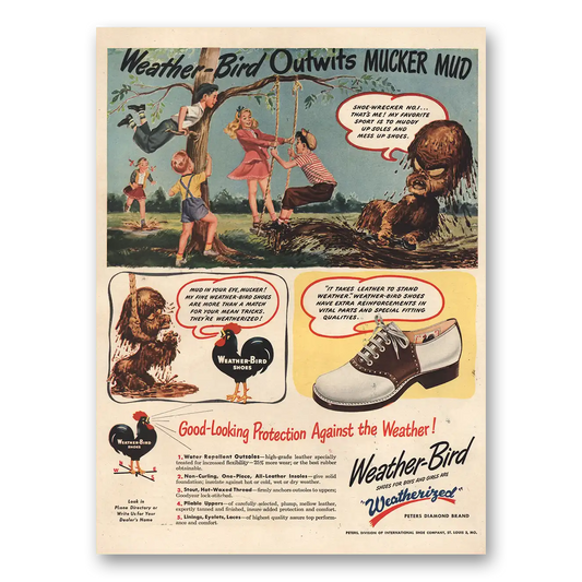 1946 Weather Bird Shoes Outwits Mucker Mud Vintage Magazine Print Ad