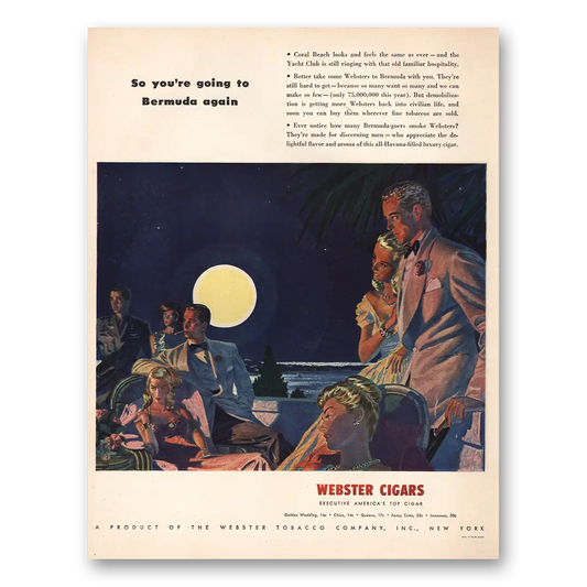 1946 Webster Cigars Going to Bermuda Again Vintage Magazine Print Ad