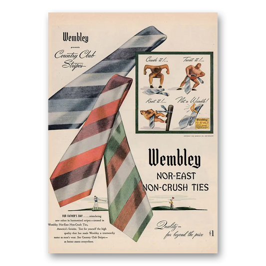 1946 Wembley Ties Country Club Stripes Vintage Magazine Print Ad