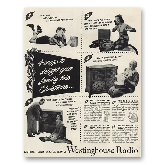 1946 Westinghouse Radio Delight Your Family Christmas Vintage Magazine Print Ad