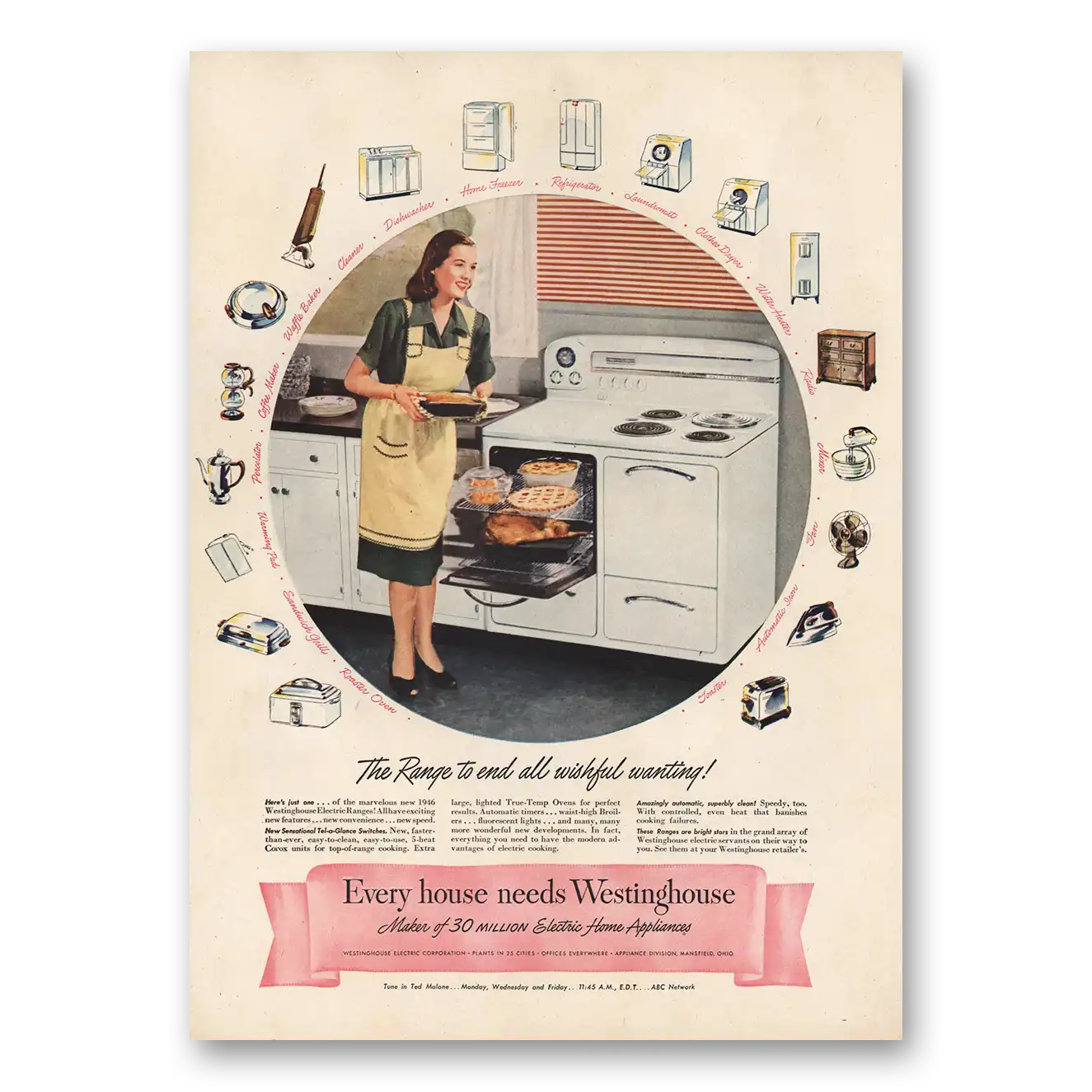 1946 Westinghouse Oven Range to End All Wishful Wanting Vintage Magazine Print Ad