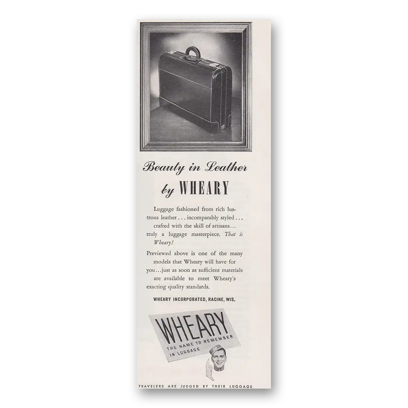 1946 Wheary Luggage Beauty in Leather Vintage Magazine Print Ad