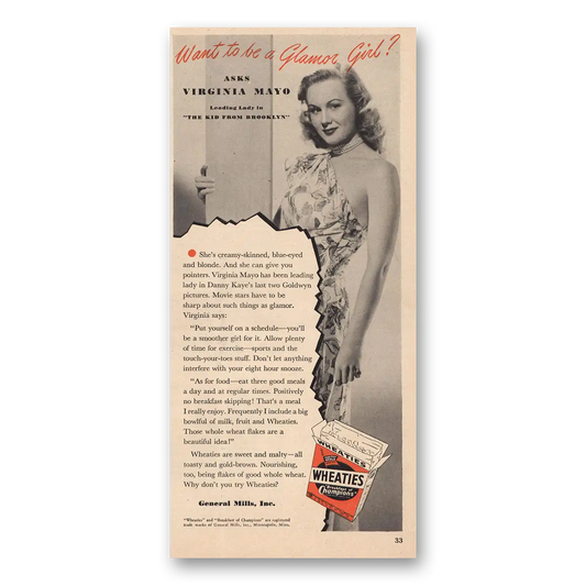 1946 Wheaties Cereal Glamor Girl Virginia Mayo Vintage Magazine Print Ad