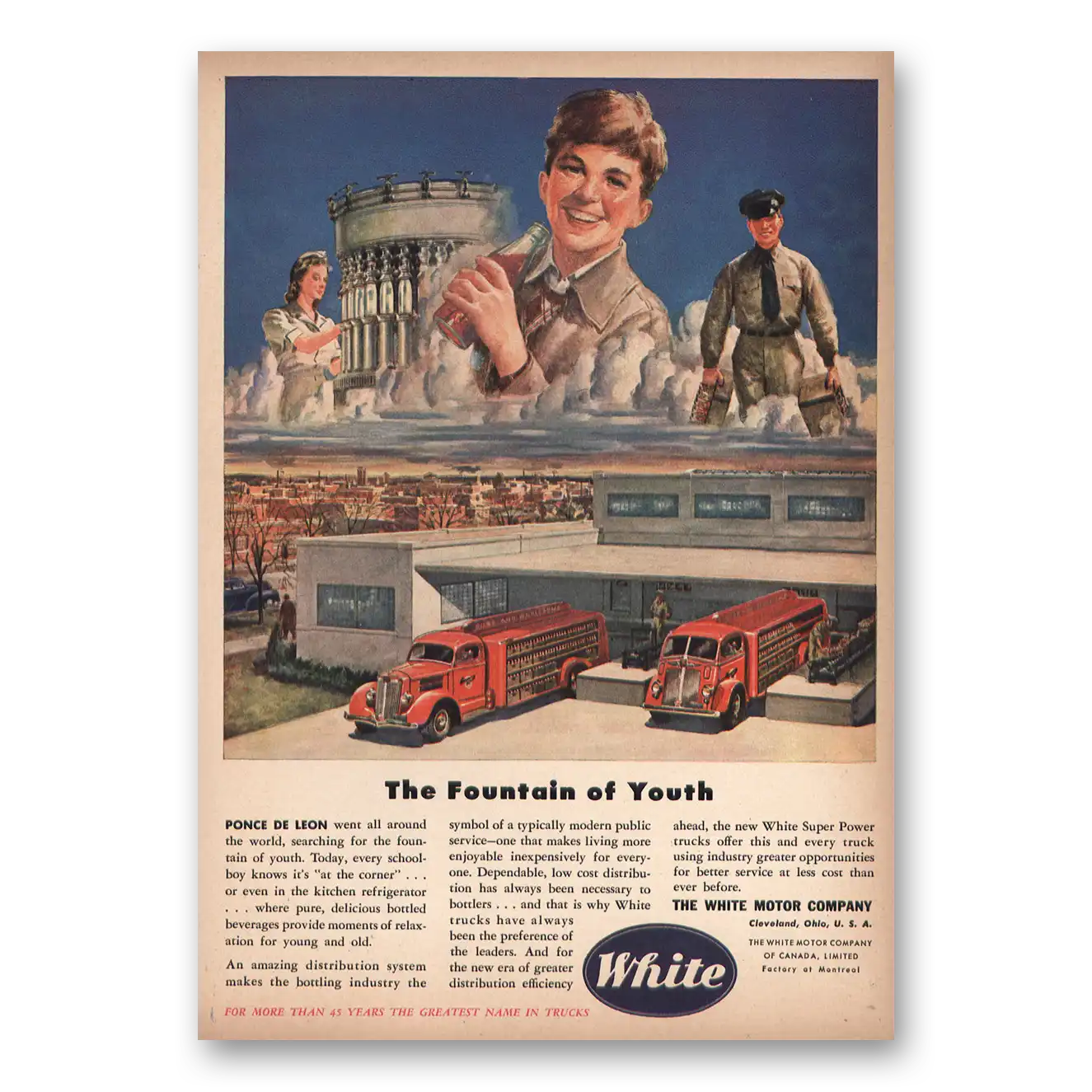 1946 White Trucks Fountain of Youth Vintage Magazine Print Ad