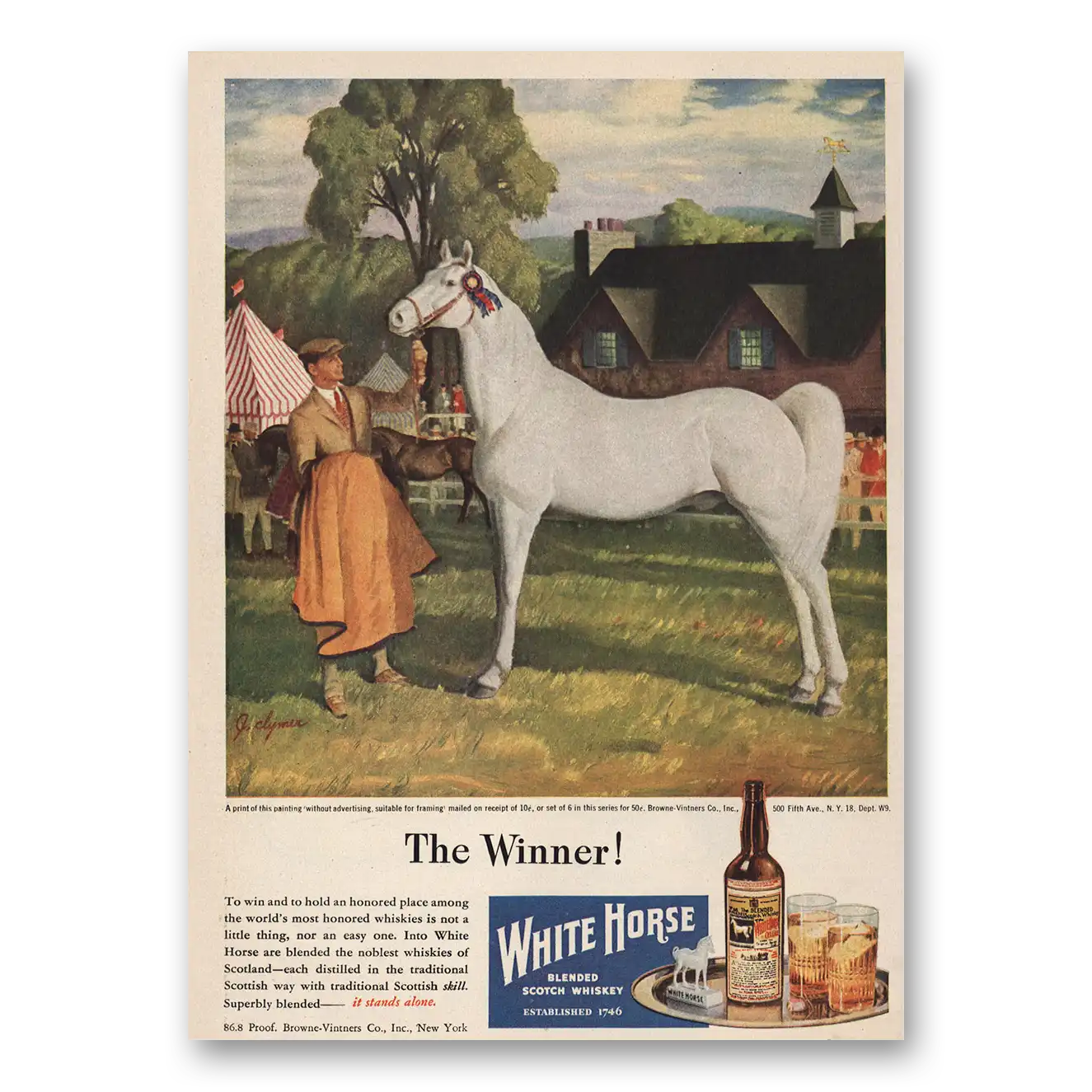 1946 White Horse Scotch Whisky Winner Vintage Magazine Print Ad