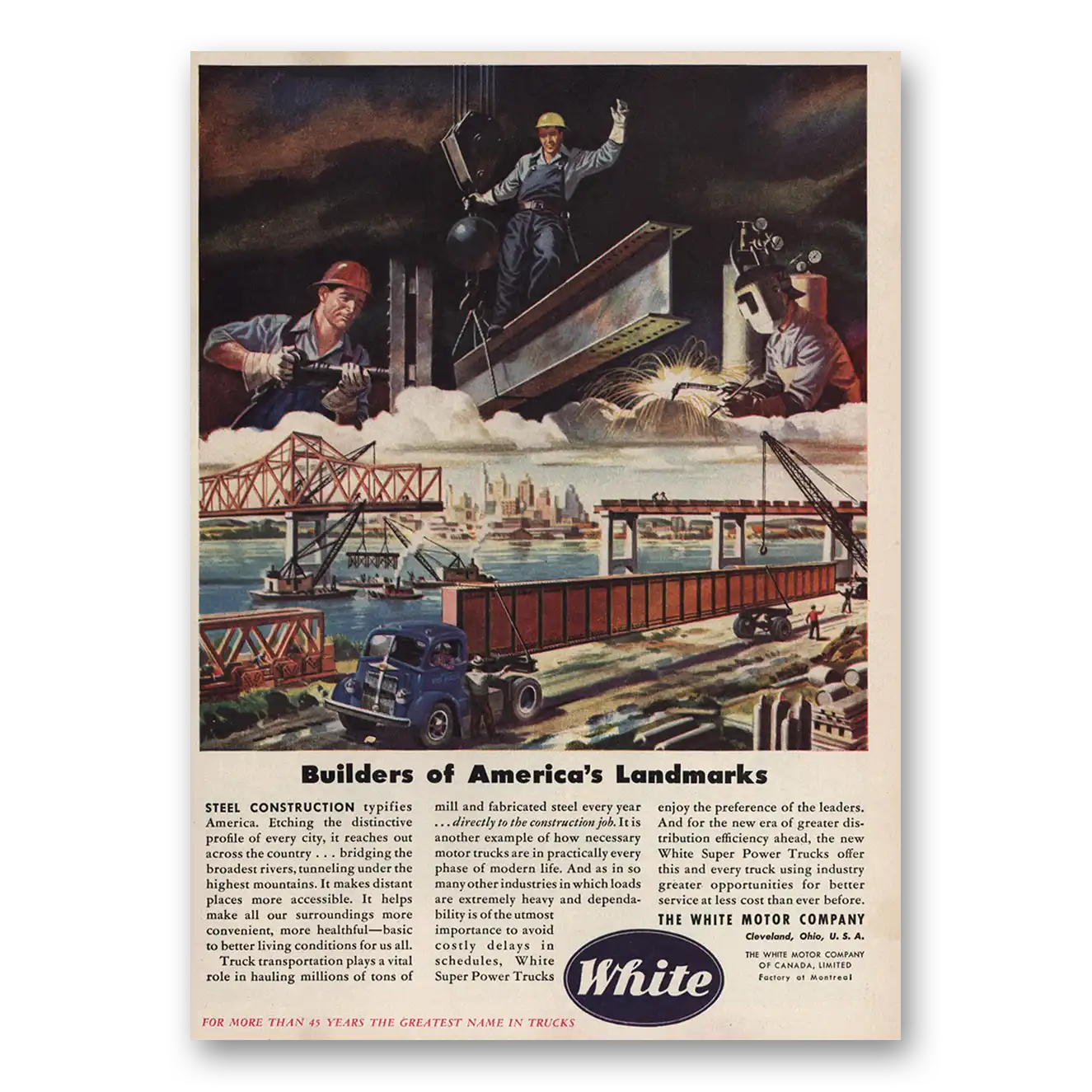 1946 White Trucks Builders of Americas Landmarks Vintage Magazine Print Ad