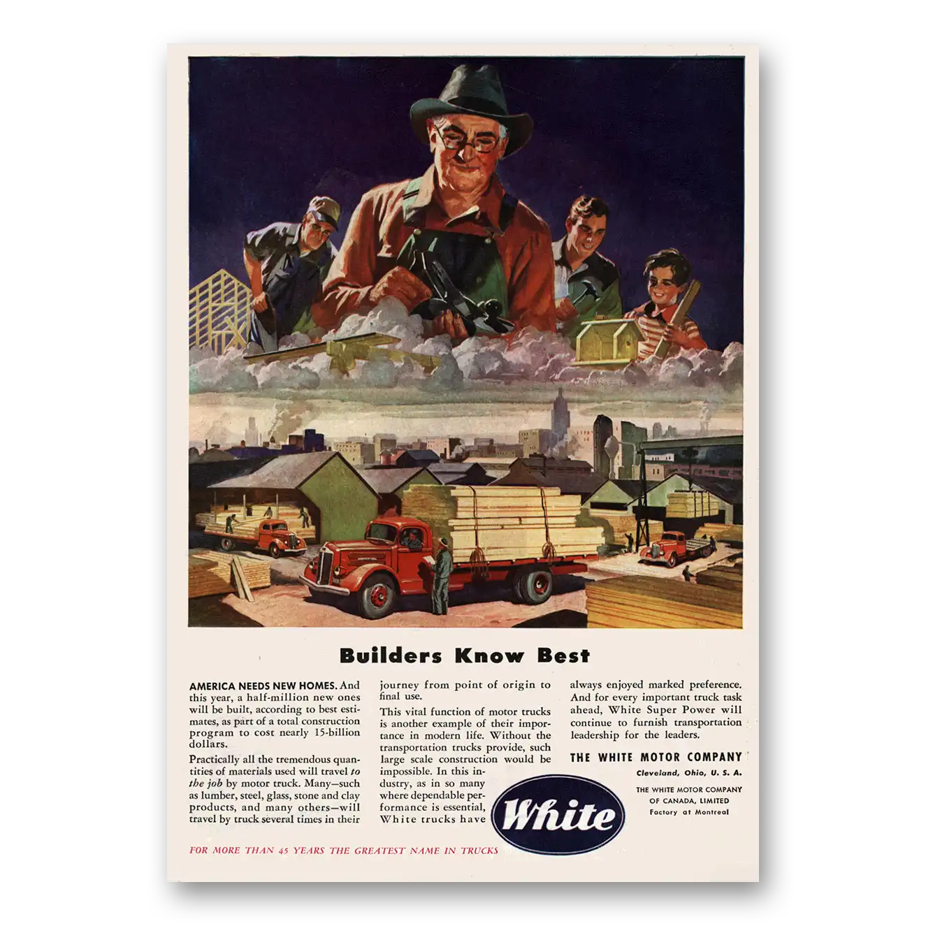 1946 White Trucks Builders Know Best Vintage Magazine Print Ad