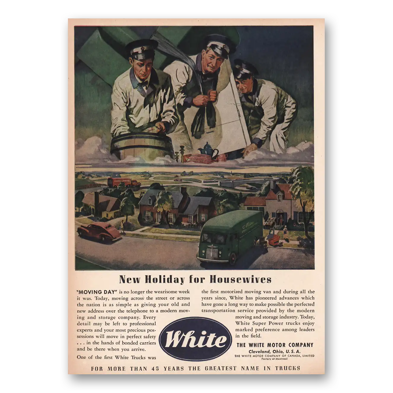 1945 White Trucks New Holiday for Housewives Vintage Magazine Print Ad