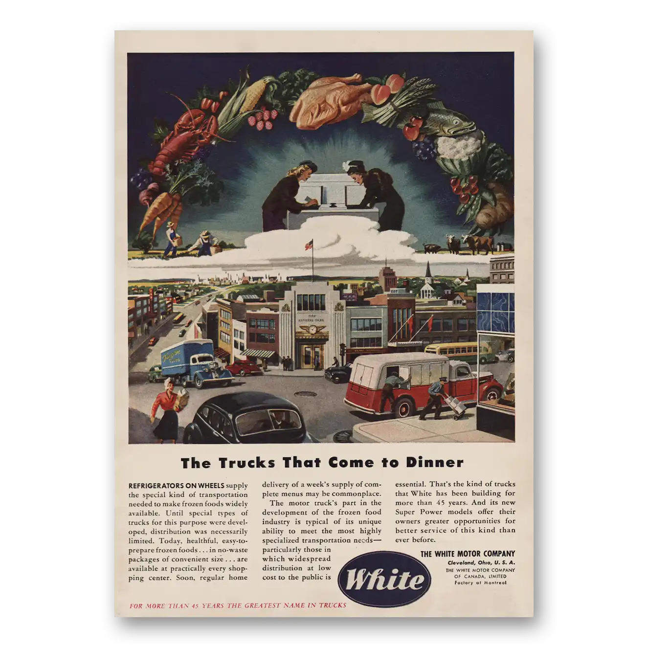 1946 White Trucks Trucks That Come to Dinner Vintage Magazine Print Ad