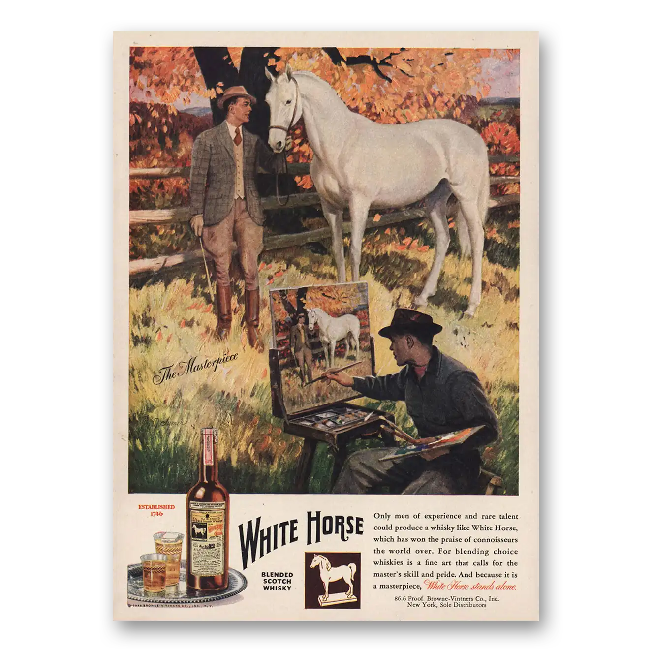 1946 White Horse Scotch Whisky Only Men of Experience and Rare Talent Painter Vintage Magazine Print Ad