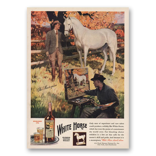 1946 White Horse Scotch Whisky Only Men of Experience and Rare Talent Painter Vintage Magazine Print Ad