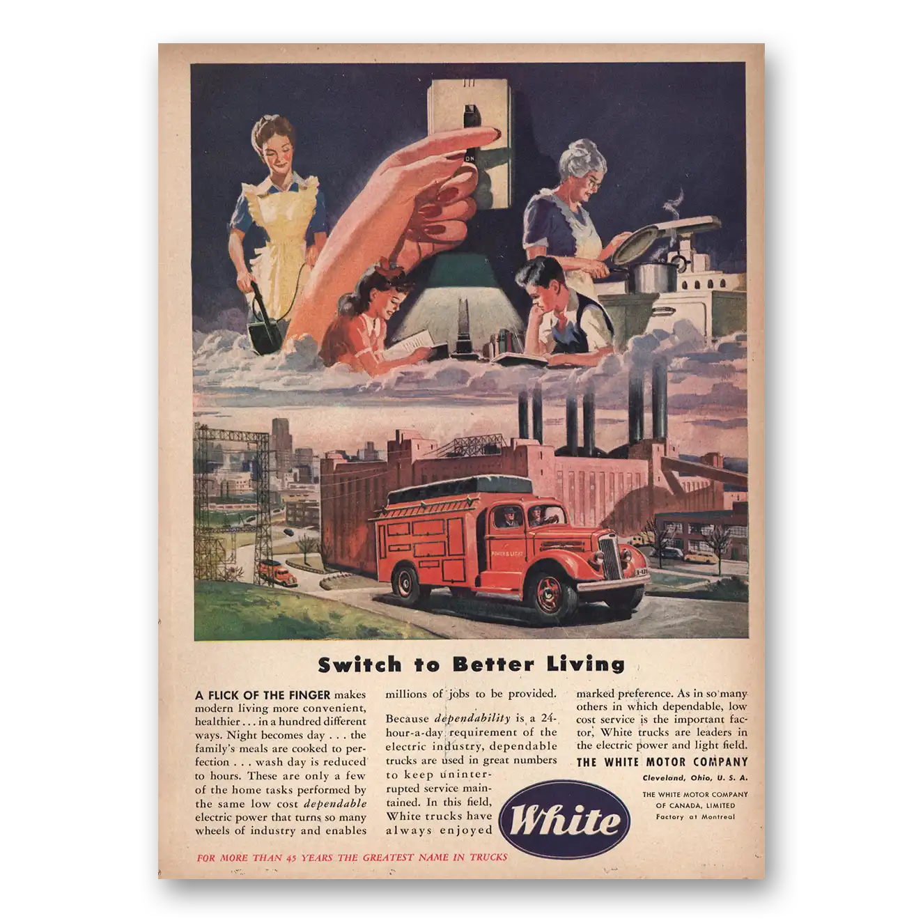 1946 White Trucks Switch to Better Living Vintage Magazine Print Ad