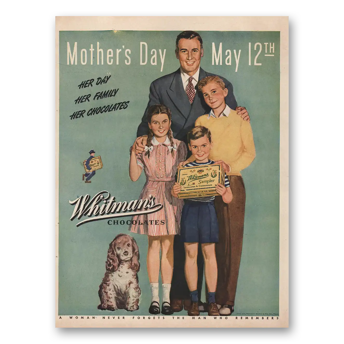 1946 Whitmans Chocolates Mothers Day May 12th Vintage Magazine Print Ad