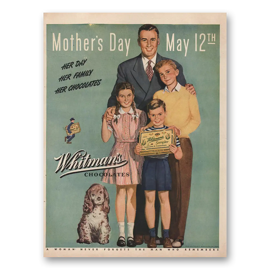 1946 Whitmans Chocolates Mothers Day May 12th Vintage Magazine Print Ad