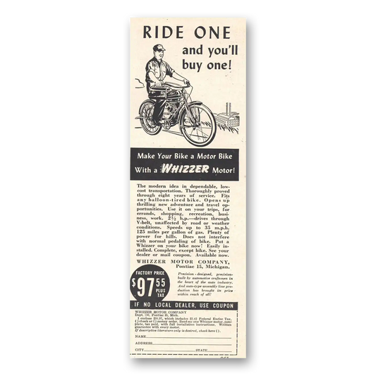 1946 Whizzer Bike Motor Ride One And Buy One Vintage Magazine Print Ad