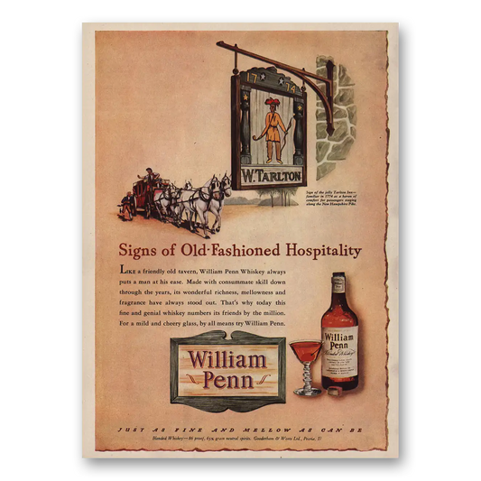 1946 William Penn Whiskey Signs Old Fashioned Hospitality Vintage Magazine Print Ad