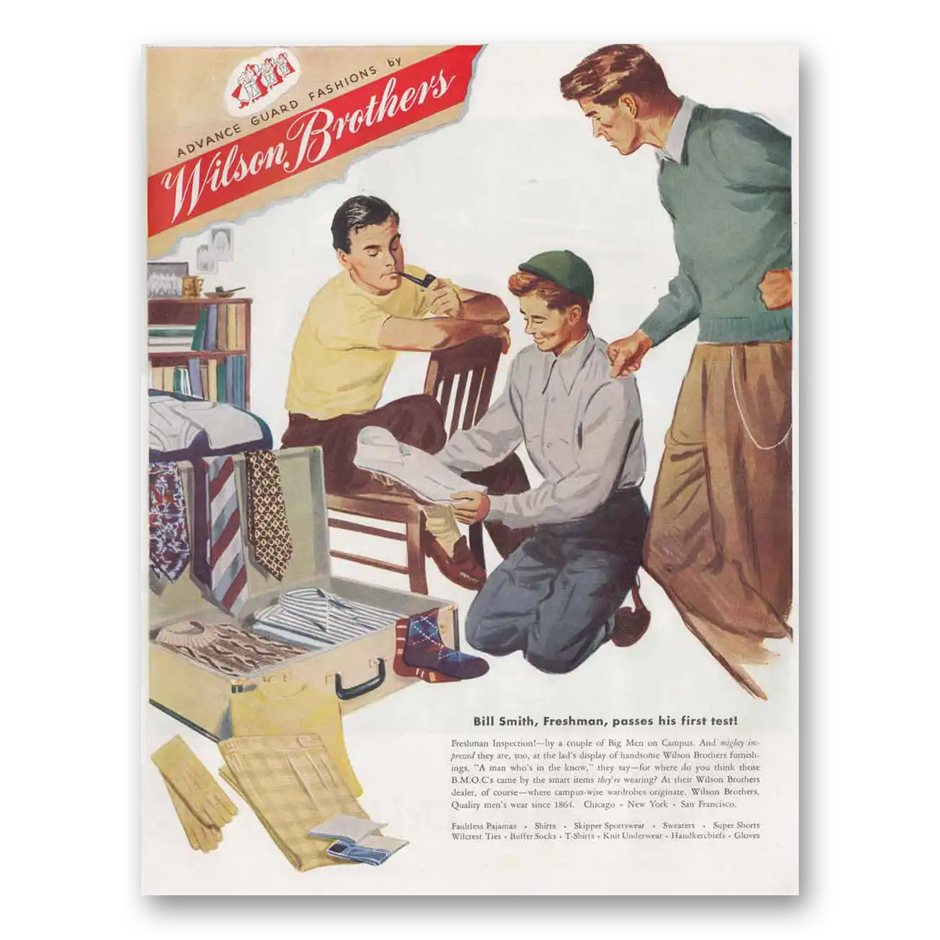 1946 Wilson Brothers Shirts Fashions Bill Smith Freshman Vintage Magazine Print Ad