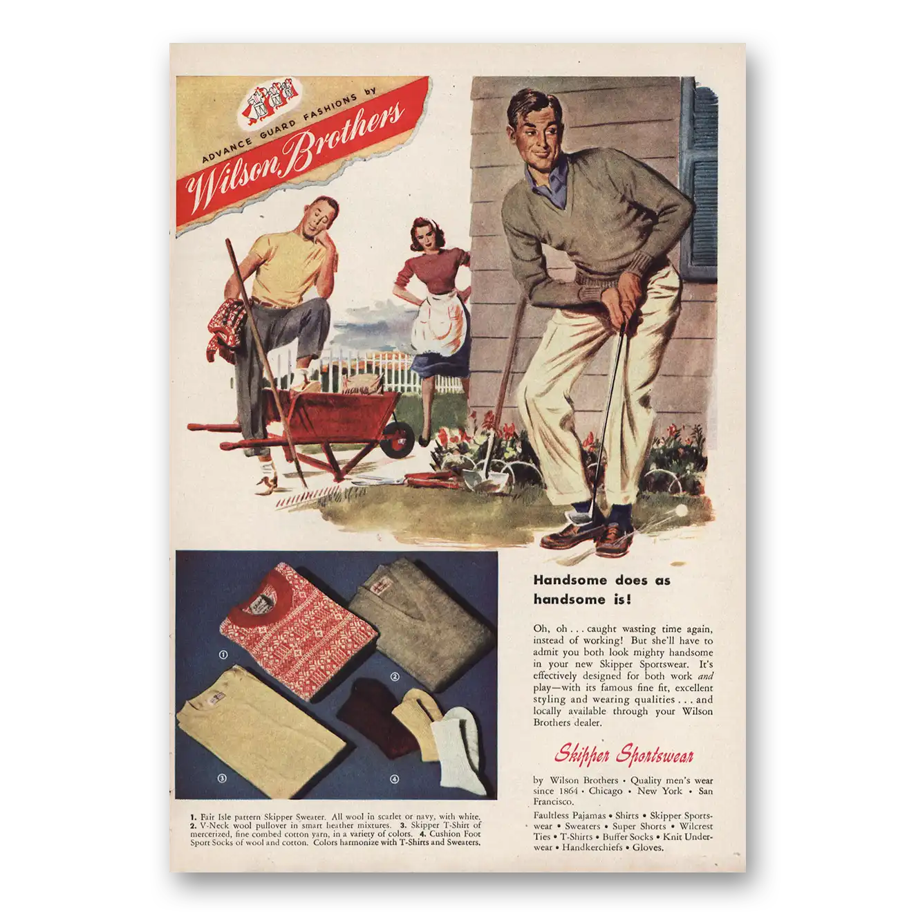 1946 Wilson Brothers Shirts Handsome Does As Handome Is Vintage Magazine Print Ad