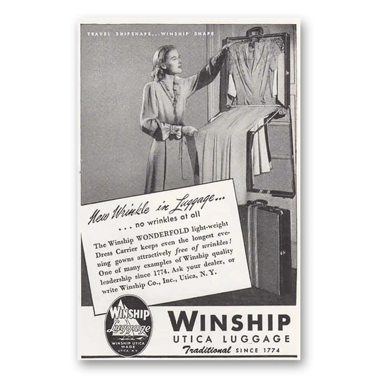 1946 Winship Utica Luggage New Wrinkle in Luggage Vintage Magazine Print Ad