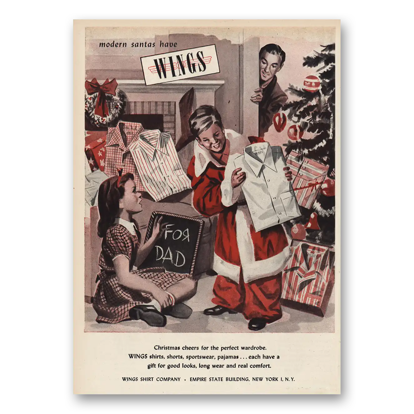 1946 Wings Shirts Modern Santas Vintage Magazine Print Ad