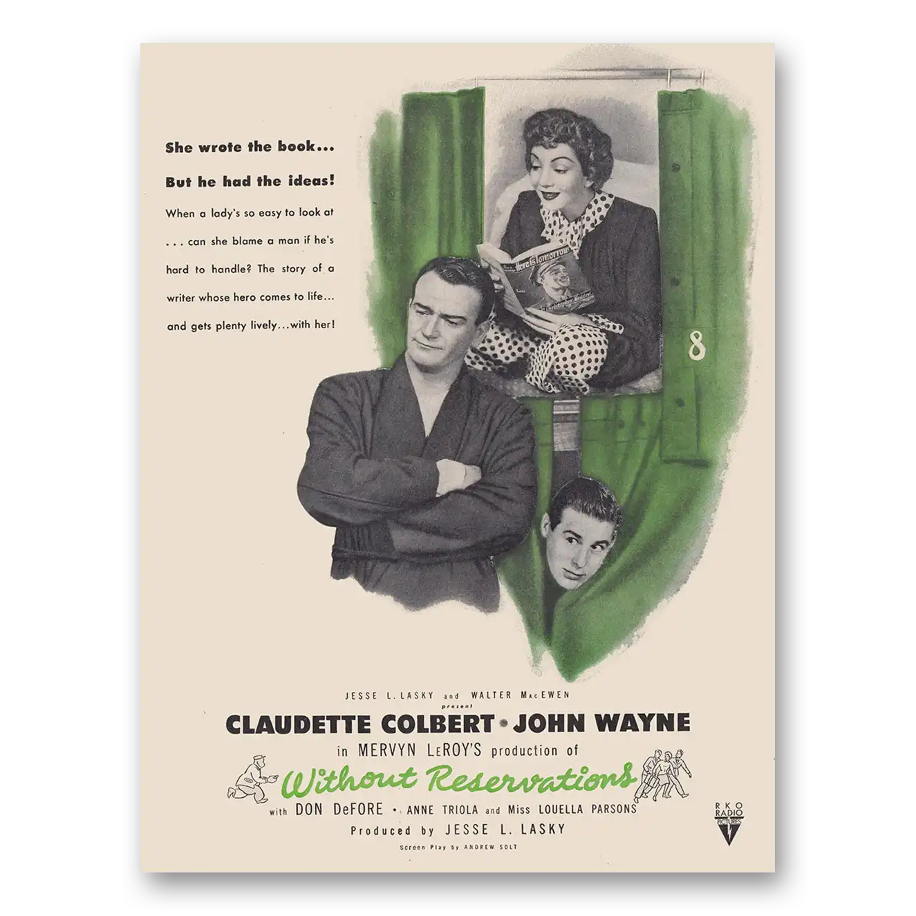 1946 Without Reservations Movie Promo Claudette Colbert and John Wayne Vintage Magazine Print Ad